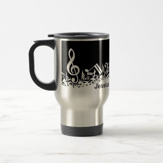 Caneca Térmica Notas musicais misturadas brancas personalizadas (Esquerda)