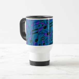 Caneca Térmica Notas Musicais Padrão Musical Suave Verde Azul