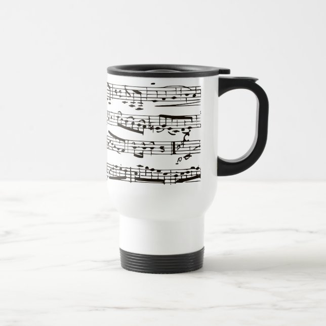 Caneca Térmica Notas musicais preto e branco (Direita)