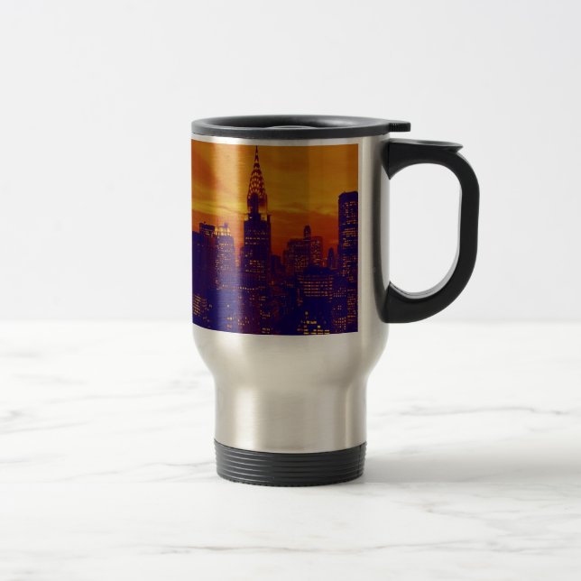 Caneca Térmica Nova Iorque Pop de Arte Azul Laranja (Direita)