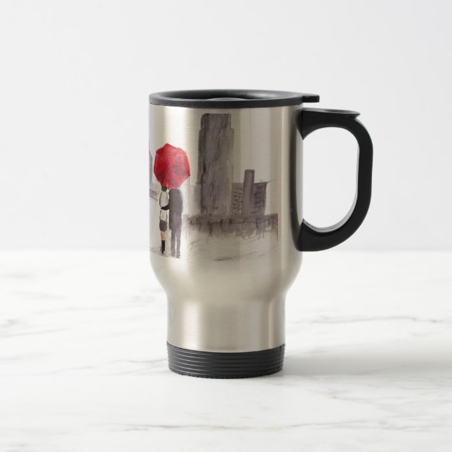 Caneca Térmica Nova York ama casal com guarda-chuva vermelha (Direita)