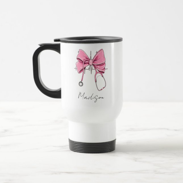 Caneca Térmica Nurse Bow Stethoscope Cup, Personalized Nurse Cup, (Esquerda)