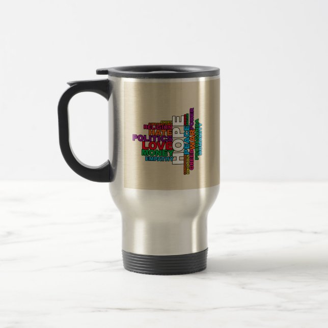 Caneca Térmica Nuvem de Palavras de Humanidade (Esquerda)