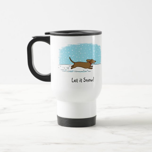 Caneca Térmica O Dachshund deixou-o nevar - cão feliz do Wiener (Esquerda)