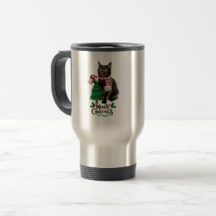 Caneca Térmica O gato preto alegre celebra o Natal