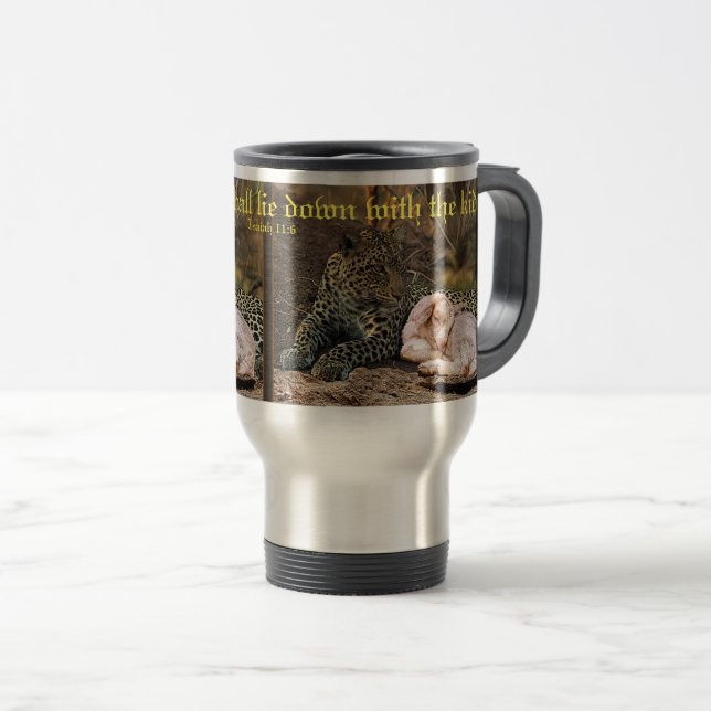 Caneca Térmica "O leopardo morrerá para baixo com o miúdo " (Frente Esquerda)
