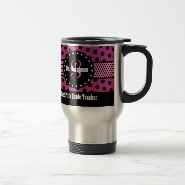 Caneca Térmica O melhor 5o rosa do monograma do PROFESSOR da (Direita)
