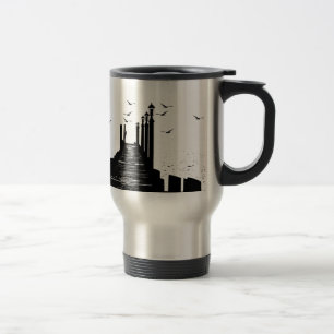 Caneca Térmica o píer dos gráficos do mar das gaivotas