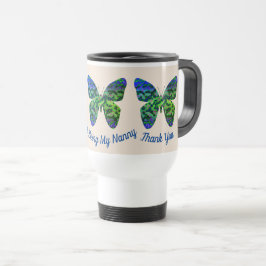 Caneca Térmica Obrigado Nanny Borboleta Verde Azul Babysitter