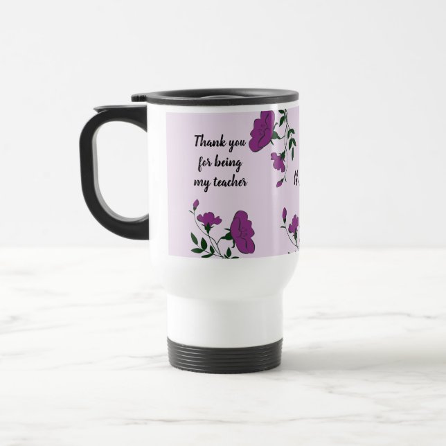 Caneca Térmica Obrigado Professor Purple Floral Apreciação (Esquerda)