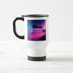 Caneca Térmica Oceano rosa e palmeiras Arte Digital