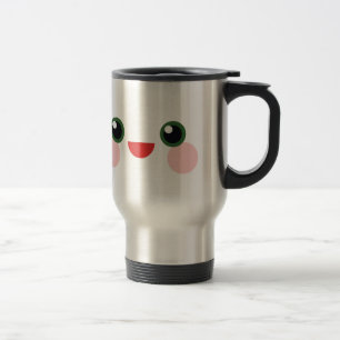 Caneca Térmica Olhos Verdes Kawaii Rosto Feliz Doce Delícia