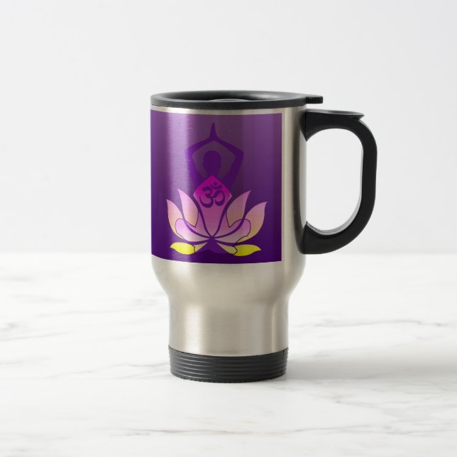 Caneca Térmica Om Lotus Flower Yoga Pose no Gradiente Roxo (Direita)