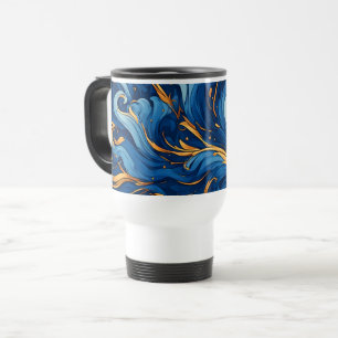 Caneca Térmica Ondas Reais de Fantasia Redemoinhos de Azul e Dour