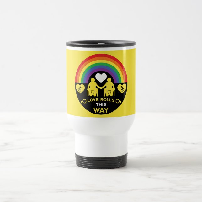 Caneca Térmica Orgulho de incapacidade da cadeira de rodas LGBTQ (Centro)