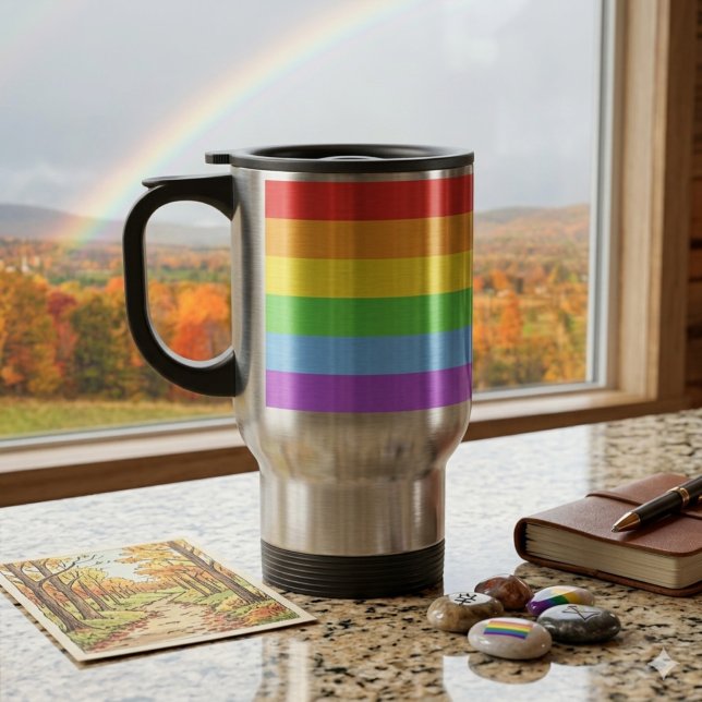 Caneca Térmica Orgulho em Movimento: Bandeira Arco-Íris (Criador carregado)