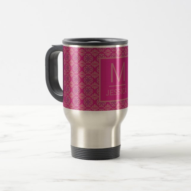 Caneca Térmica Ornate Pink Purple Geometric Pattern Personalised (Frente Esquerda)