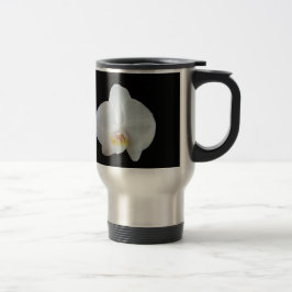 Caneca Térmica Orquídea branca contra fundo preto