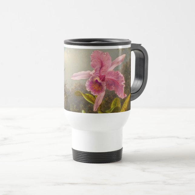Caneca Térmica Orquídea com dois beija-flores (Frente Esquerda)