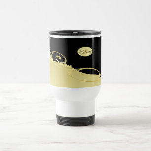 Caneca Térmica Ouro de luxo decorativo em ouro e preto, Monograma