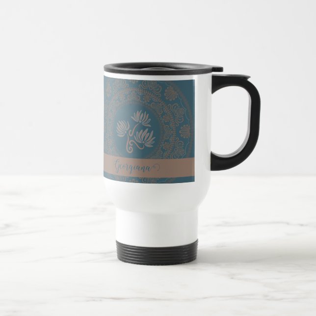 Caneca Térmica Ouro Personalizado Teal Rococo Lotus Dot Mandala (Direita)