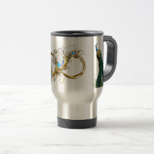 Caneca Térmica Ouro Royal Peacocks e Penas Anéis de Casamento