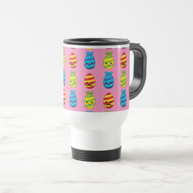 Caneca Térmica Ovos de Páscoa de Kawaii com fitas (Frente Esquerda)