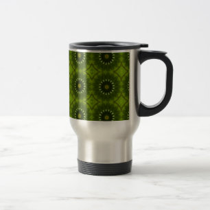 Caneca Térmica Padrão Abstrato de Caleidoscópio em Explosão Verde