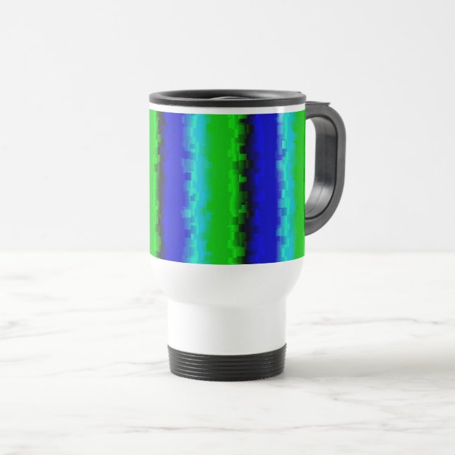 Caneca Térmica Padrão arco-íris 3D abstrato azul verde (Frente Esquerda)
