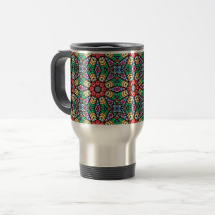 Caneca Térmica Padrão Colorido Ornamentado de Caleidoscópio