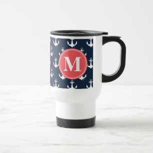 Caneca Térmica Padrão de âncora azul Marinho monograma