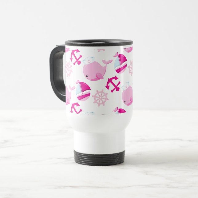 Caneca Térmica Padrão De Baleias, Baleias Cutas, Baleias Rosa (Frente Esquerda)