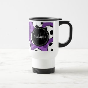 Caneca Térmica Padrão de bola de futebol preto roxo monograma