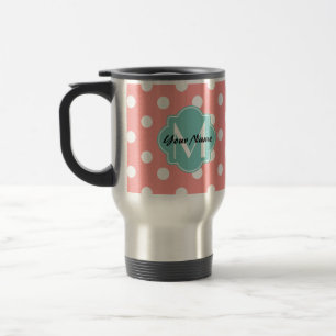 Caneca Térmica Padrão de Bolinhas de Coral Claro Monograma
