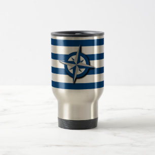Caneca Térmica Padrão de Bússola e Listras Inspirado na Náutica