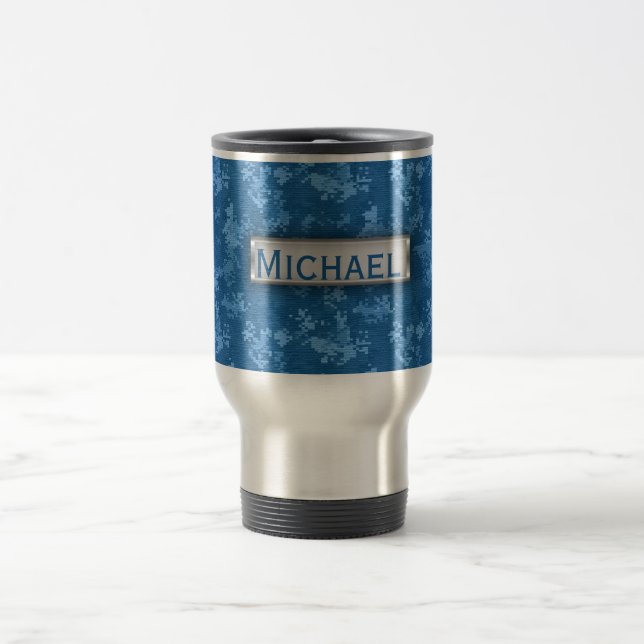 Caneca Térmica Padrão de Camo Azul Personalizado (Centro)