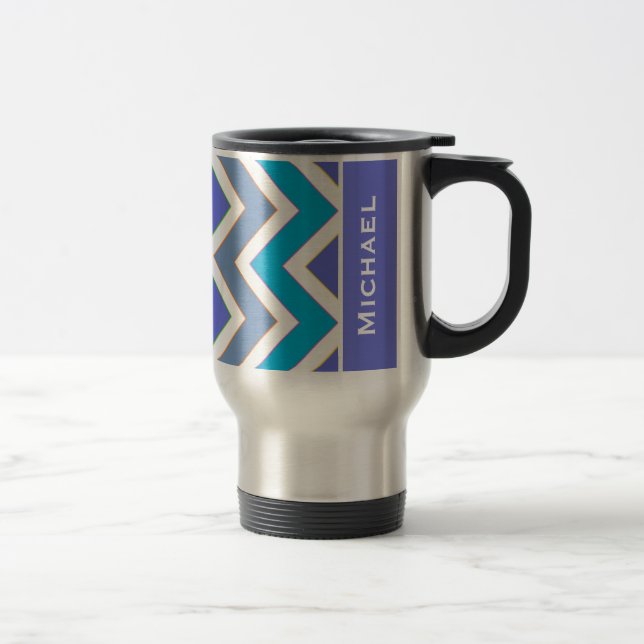 Caneca Térmica Padrão de Chevron Azul de Esporte Personalizado (Direita)