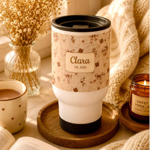 Caneca Térmica Padrão de Chocolate Quente Cozy Cocoa com Nome Per