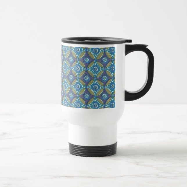 Caneca Térmica Padrão de Círculo Geométrico Russo Azul (Direita)