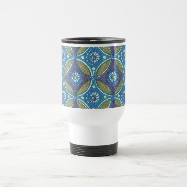 Caneca Térmica Padrão de Círculo Geométrico Russo Azul (Centro)