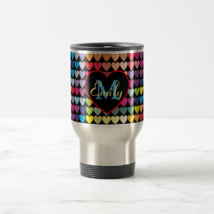 Caneca Térmica Padrão de Corações Arco-Íris Colorido Personalizad