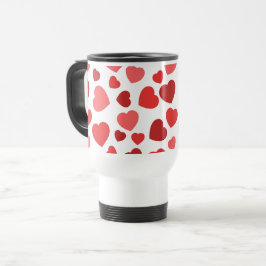 Caneca Térmica Padrão De Corações, Corações Vermelhos, Padrão De