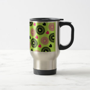 Caneca Térmica Padrão de Corações e Flores do Estilo Retroativ