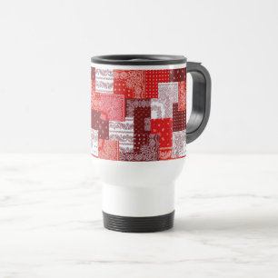 Caneca Térmica Padrão de Costura Paisley de Remendo de Lenço Verm