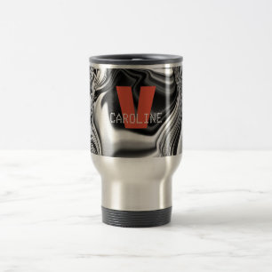 Caneca Térmica Padrão de Cromo Silver Monograma Elegante
