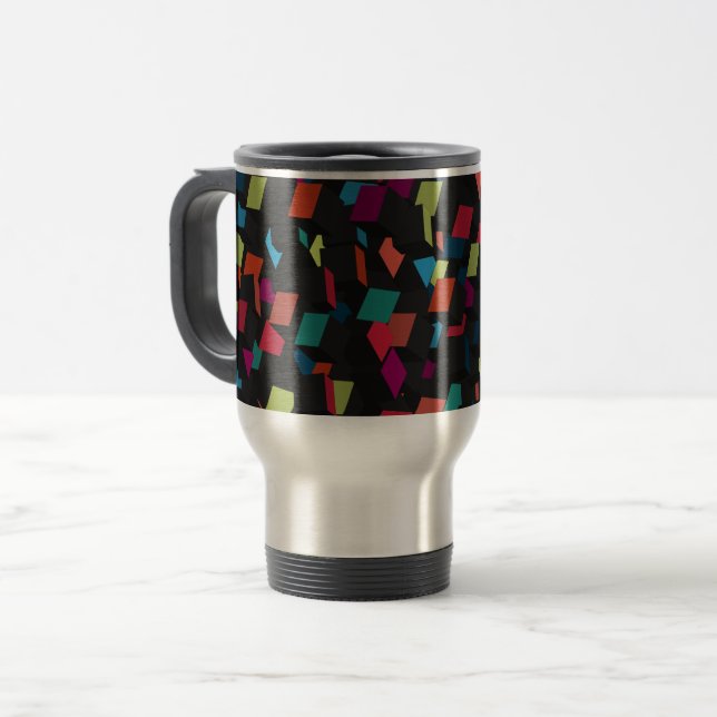 Caneca Térmica Padrão de Cubo Geométrico Abstrato Tendência (Frente Esquerda)