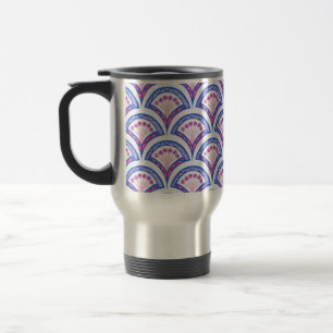 Caneca Térmica padrão de damasco floral azul