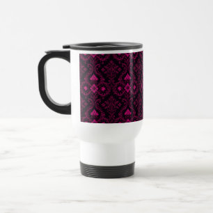 Caneca Térmica Padrão de damasco gótico roxo e preto