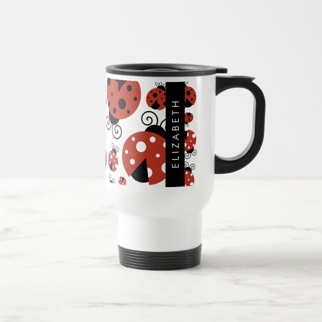 Caneca Térmica Padrão De Damybugs, Red Ladybugs, Seu Nome (Direita)
