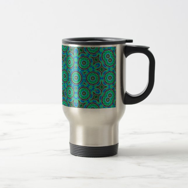 Caneca Térmica Padrão de Design de Círculo Verde Azul (Direita)